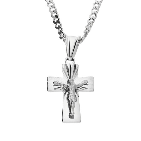 Srebrny krzyżyk kwadratowy z łańcuszkiem pancer – zestaw srebro 925