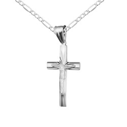 Srebrny krzyżyk z Jezusem i promieniami + łańcuszek pancer – srebro 925 rodowane