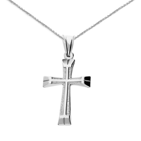 Srebrny zestaw komunijny – krzyżyk z łańcuszkiem anker, srebro rodowane 925