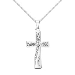 Srebrny zestaw komunijny – krzyżyk z drzewem życia i łańcuszek rombo, srebro 925