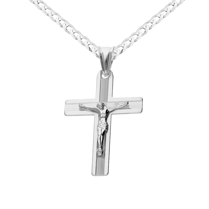 Srebrny krzyżyk z łańcuszkiem pancerka – zestaw srebro rodowane 925