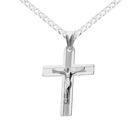 Srebrny krzyżyk z łańcuszkiem pancerka – zestaw srebro rodowane 925