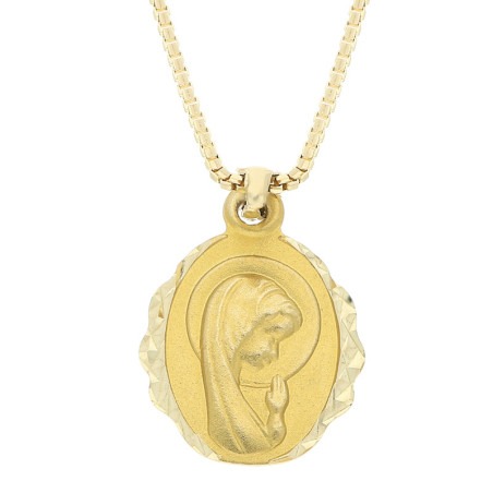 Złoty medalik Matka Boska Modląca z łańcuszkiem kostka – złoto 585