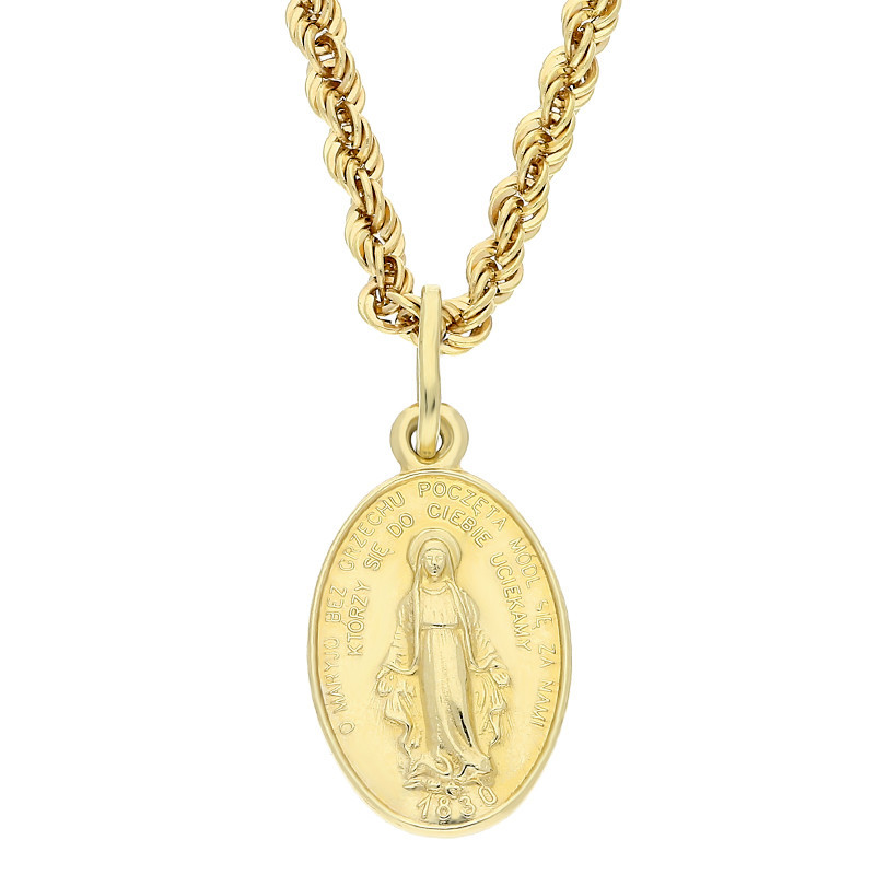 Złoty medalik Matka Boska Niepokalana z łańcuszkiem korda – złoto 585