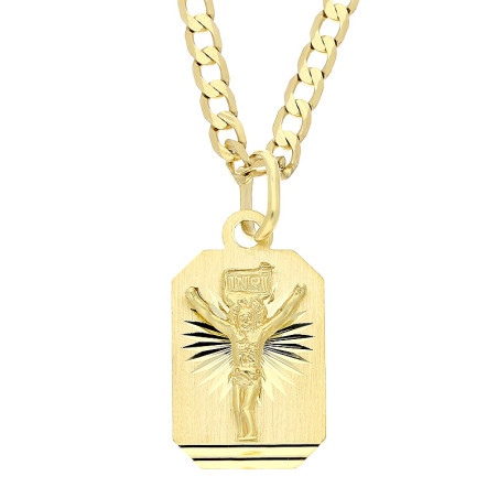 Złoty zestaw komunijny 585 medalik blaszka z krzyżem + łańcuszek pancerka grawer