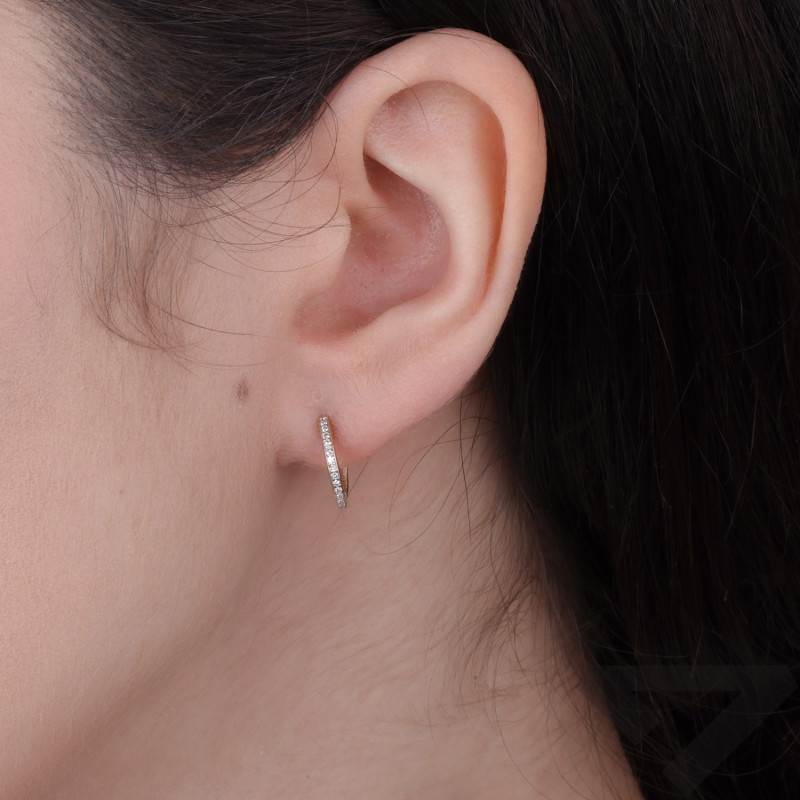 Kolczyki kółka Line z diamentami 0,112 ct, złoto 585