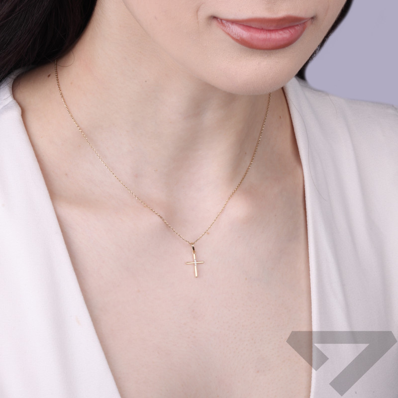 Krzyżyk z diamentami 0,01 ct, złoto 585