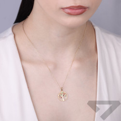 Wisiorek drzewo życia w kole z kamieniami naturalnymi, złoto 585