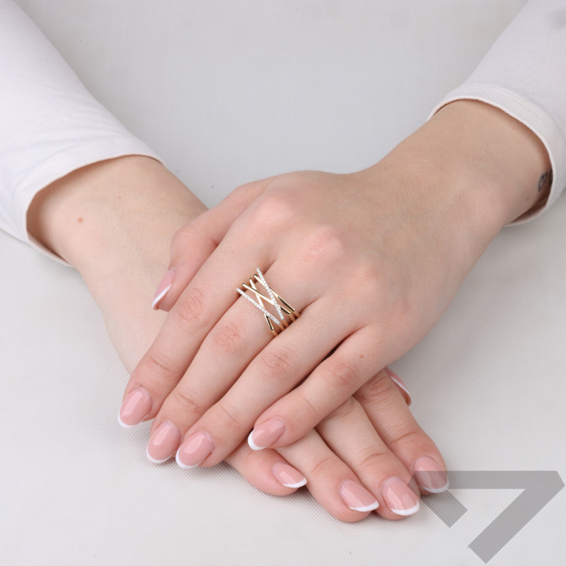 Pierścionek złoty Line z diamentami 0,13 ct, złoto 585
