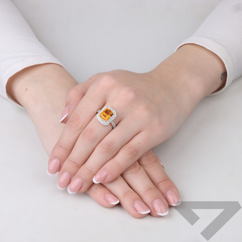 Pierścionek z diamentami 0,43 ct i cytrynem 3,38 ct, złoto 585