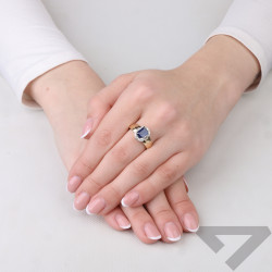 Pierścionek złoty z diamentami 0,16 ct i szafirem 1,45 ct, złoto 585