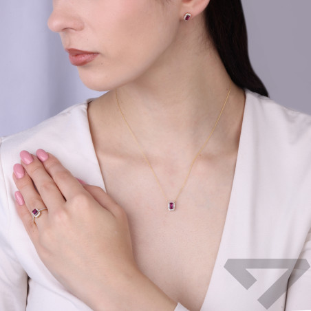 Naszyjnik Markiza prostokąt z rodolitem 0,80 ct i diamentami 0,10 ct, złoto 585