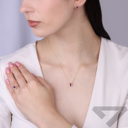 Kolczyki Markiza prostokąt z rodolitami 0,64 ct i diamentami 0,12 ct, złoto 585