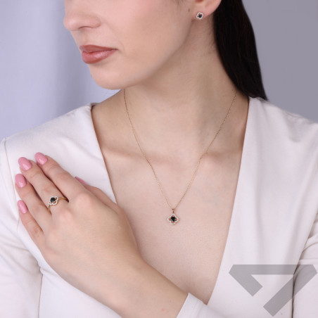 Pierścionek z diamentami 0,12 ct i topazem London 0,60 ct, złoto 585