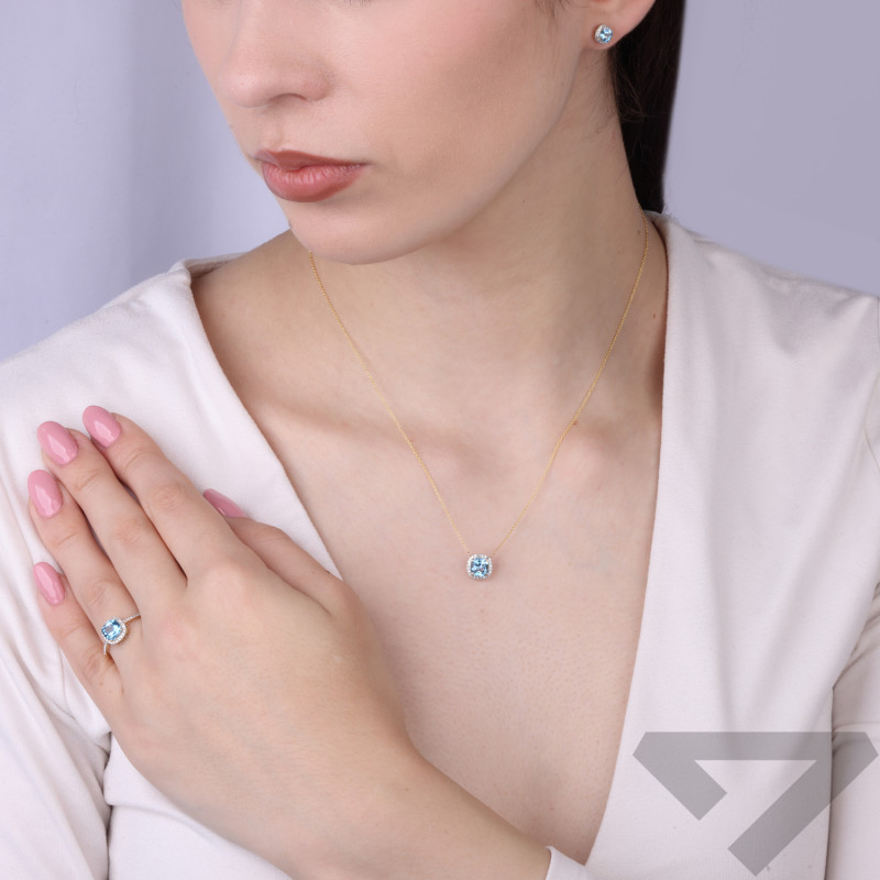 Pierścionek Markiza z topazem Swiss 1,13 ct i diamentami 0,13 ct, złoto 585