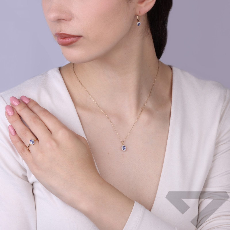 Zawieszka Markiza owal z tanzanitem 0,45 ct i diamentami 0,06 ct, złoto 585