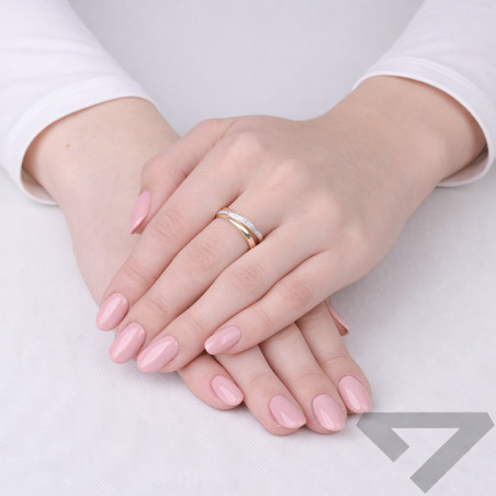 Pierścionek przeplatany LINE z diamentami 0,102 ct, złoto 585
