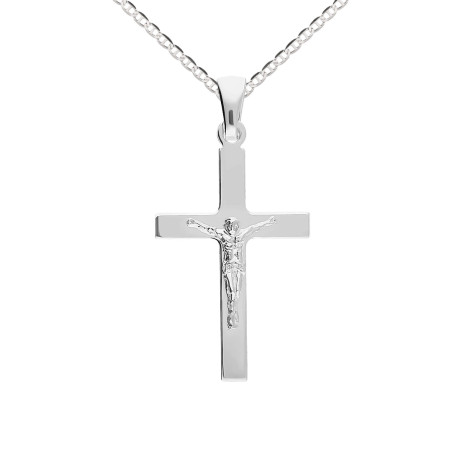 Srebrny krzyżyk z wizerunkiem Jezusa i łańcuszek marina – zestaw srebro 925