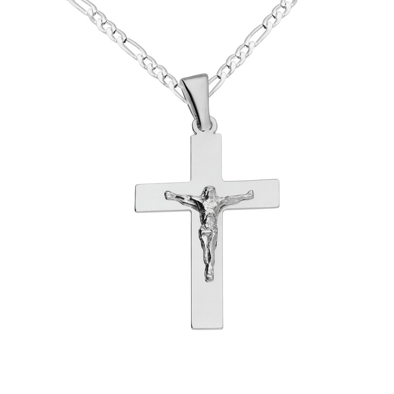 Zestaw komunijny srebrny – krzyżyk gładki i łańcuszek figaro srebro 925
