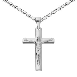Zestaw komunijny srebrny – krzyżyk z wizerunkiem Jezusa i łańcuszek tiger z blaszką srebro 925