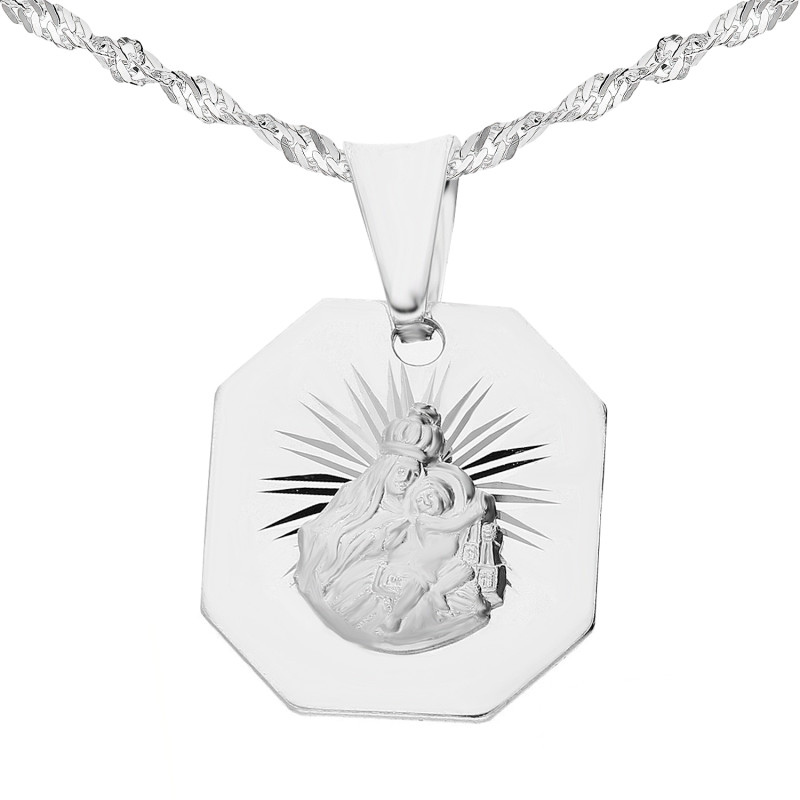 Srebrny medalik szkaplerz z łańcuszkiem singapur – zestaw srebro 925