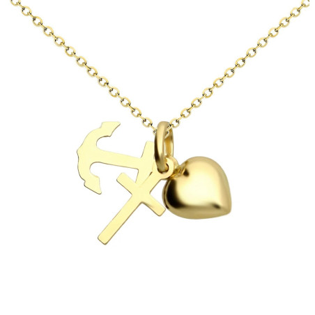 Zestaw komunijny złoty medalik Wiara Nadzieja Miłość serce krzyż kotwica + łańcuszek rolo 585