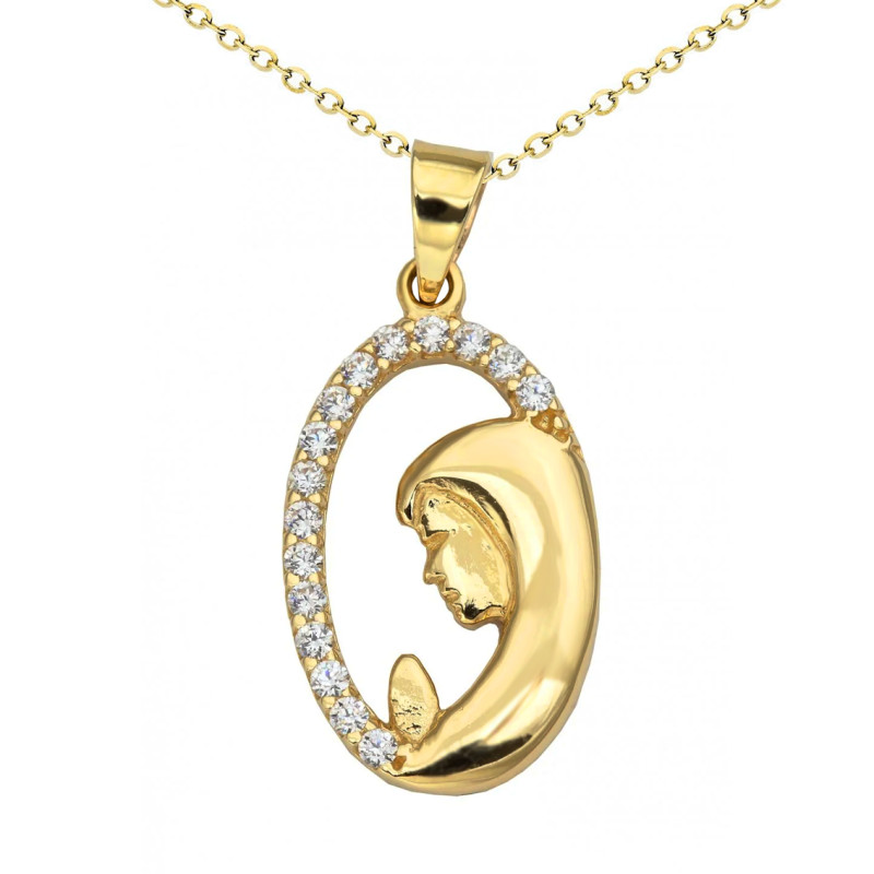 Zestaw komunijny złoty medalik Matka Boska modląca + łańcuszek rolo próba 585