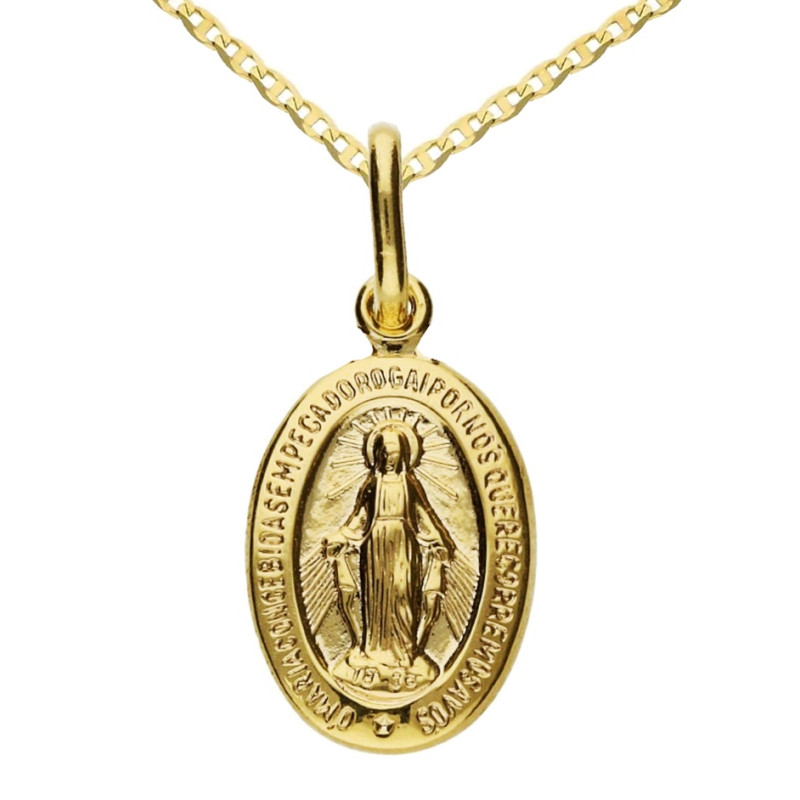 Złoty zestaw komunijny 585 Niepokalana + łańcuszek gucci z regulacją