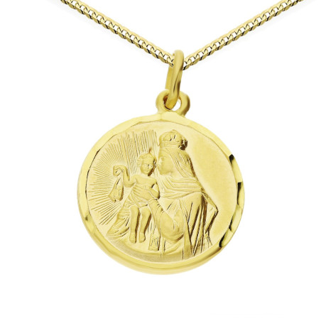 Złoty medalik Szkaplerz i łańcuszek pancer z grawerem – złoto 585