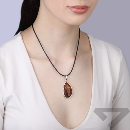 Wisior srebrny 925 z bursztynem koniakowym kropla