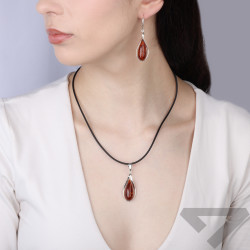 Kolczyki srebrne 925 wiszące z bursztynem koniakowym