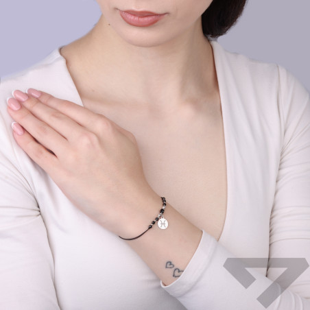 Bransoletka sznurkowa ze znakiem zodiaku Ryby i fasetowanym turmalinem, srebro 925