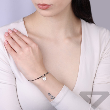 Bransoletka sznurkowa ze znakiem zodiaku Koziorożec i fasetowanym turmalinem, srebro 925