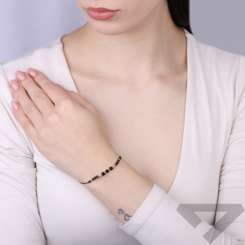 Bransoletka sznurkowa Ochrona z czarnym turmalinem, srebro 925 koloru złotego