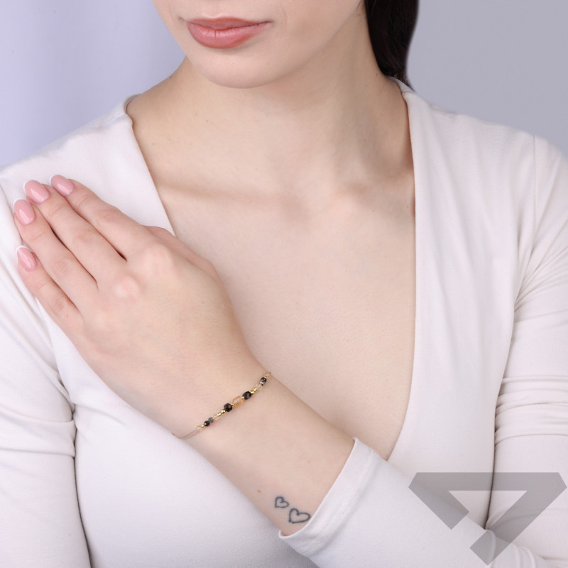 Bransoletka sznurkowa Bogactwo z fasetowanymi kamieniami, srebro 925 koloru złotego