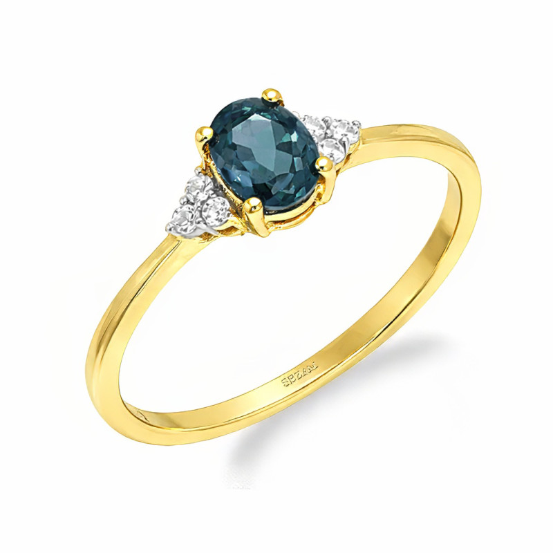 Pierścionek z topazem London 0,90 ct i diamentami 0,10 ct, złoto 585