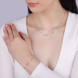 Naszyjnik złoty z perłami i grawerowanymi kulkami próba 375