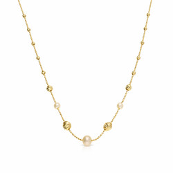 Naszyjnik złoty z perłami i grawerowanymi kulkami próba 375