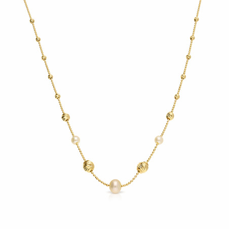 Naszyjnik złoty z perłami i grawerowanymi kulkami próba 375