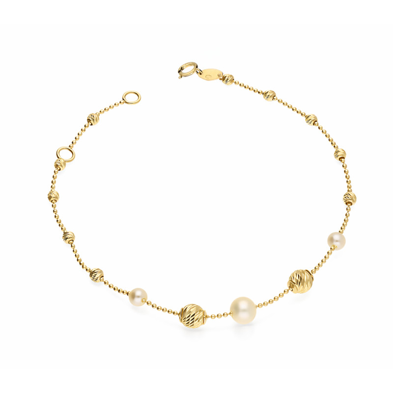 Złota bransoletka z perłami pr. 375 - JubilerSezam.pl