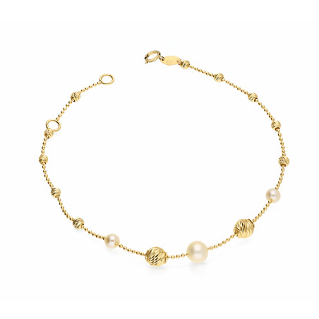 Złota bransoletka z perłami pr. 375 - JubilerSezam.pl