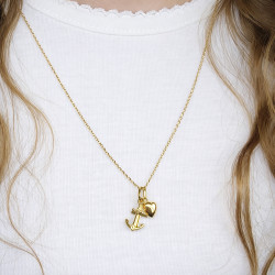 Zestaw komunijny złoty medalik Wiara Nadzieja Miłość serce krzyż kotwica + łańcuszek rolo 585