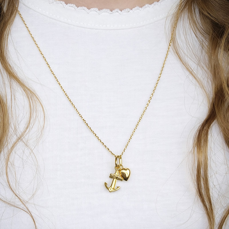 Zestaw Komunijny medalik Wiara Nadzieja Miłość z łańcuszkiem rolo 42 cm, złoto 585