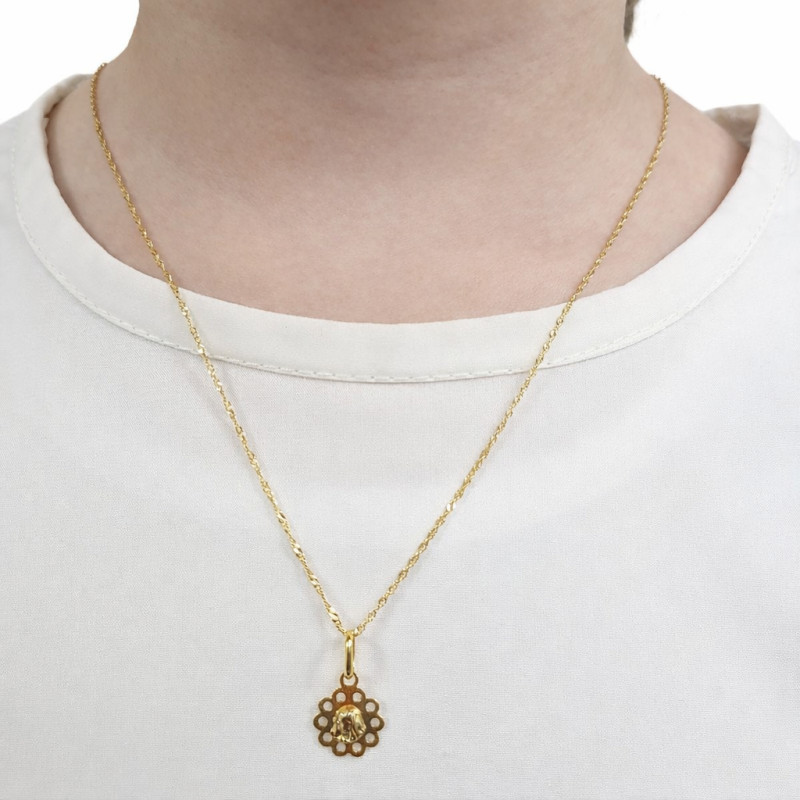 Zestaw Komunijny medalik z Matką Boską Bolesną i łańcuszek singapur 50 cm, próba 585