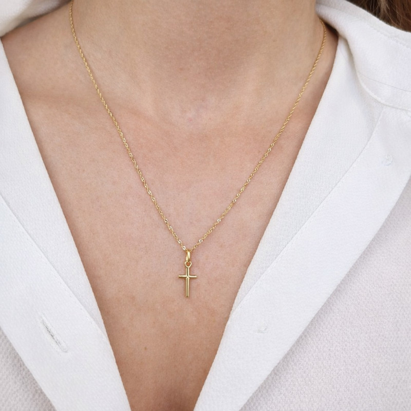 Zestaw komunijny krzyżyk i łańcuszek singapur 45 cm, złoto 585