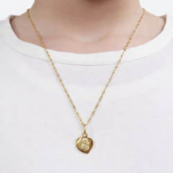 Zestaw komunijny złoty 585 – Matka Boska Częstochowska w sercu i łańcuszek singapur