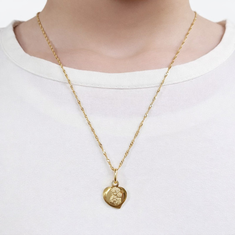 Zestaw Komunujny Matka Boska Częstochowska i łańcuszek singapur 45 cm, złoto 585