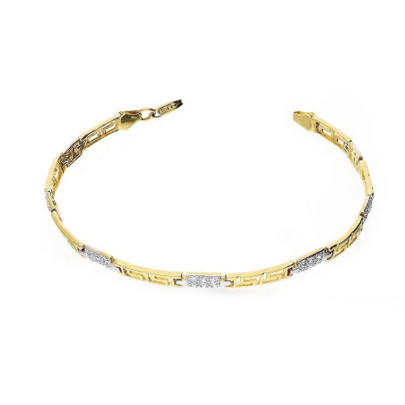 Bransoletka z greckim wzorem i cyrkoniami, złoto 585
