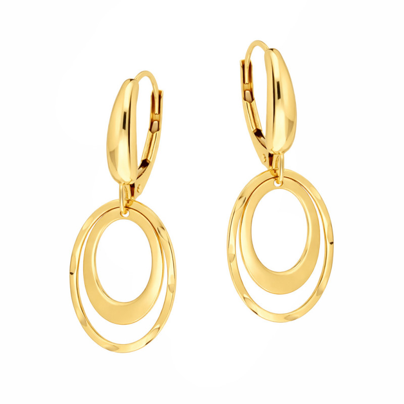 Kolczyki wiszące owale ze złota 585 zapinane na bigiel