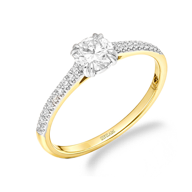 Pierścionek Soliter bis z diamentami laboratoryjnymi 0,64 ct, złoto 585